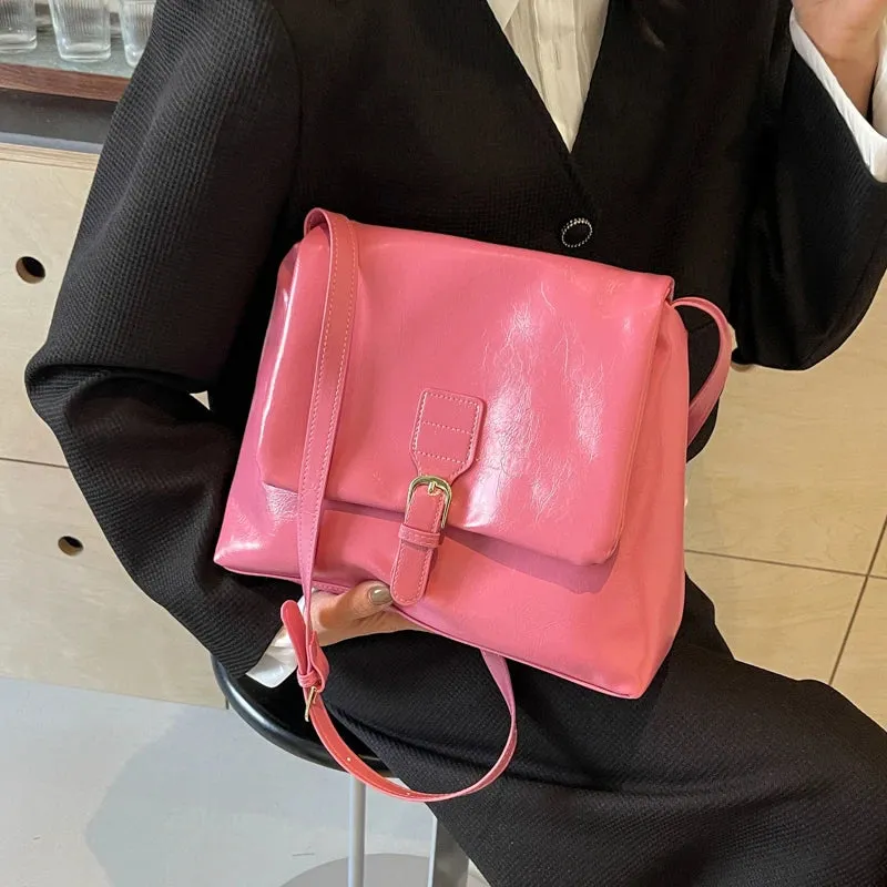 binfenxie Casual Solid Interior Zipper Pocket Crossbody Bags Flap Pocket Soft New Bags for Women Interior Compartment  Pu Women's Handbags