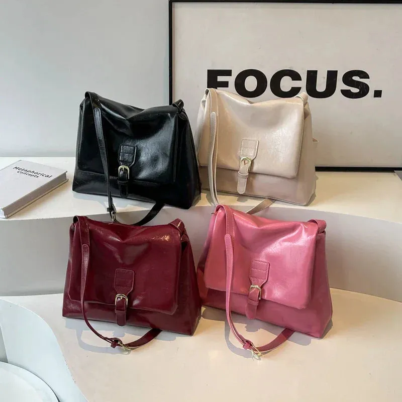 binfenxie Casual Solid Interior Zipper Pocket Crossbody Bags Flap Pocket Soft New Bags for Women Interior Compartment  Pu Women's Handbags