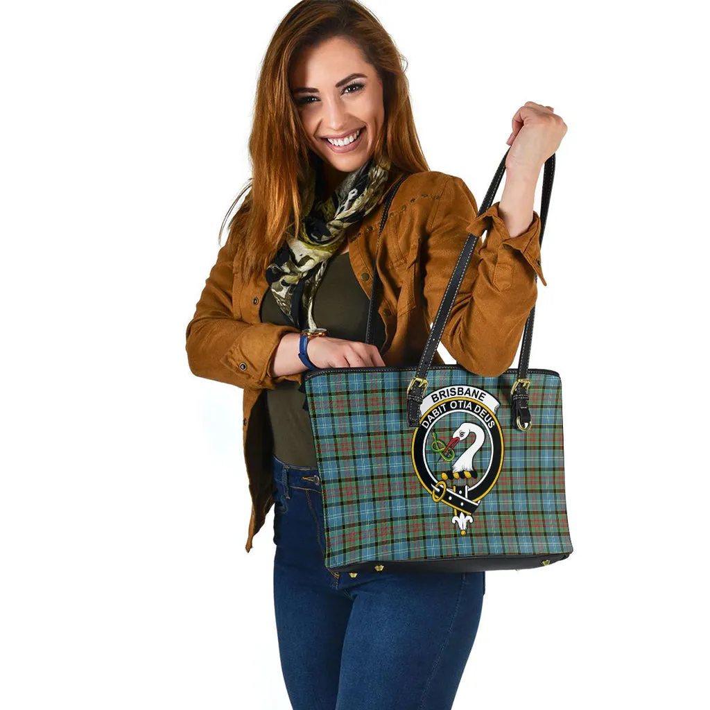 Brisbane Tartan Leather Tote Bag with Family Crest