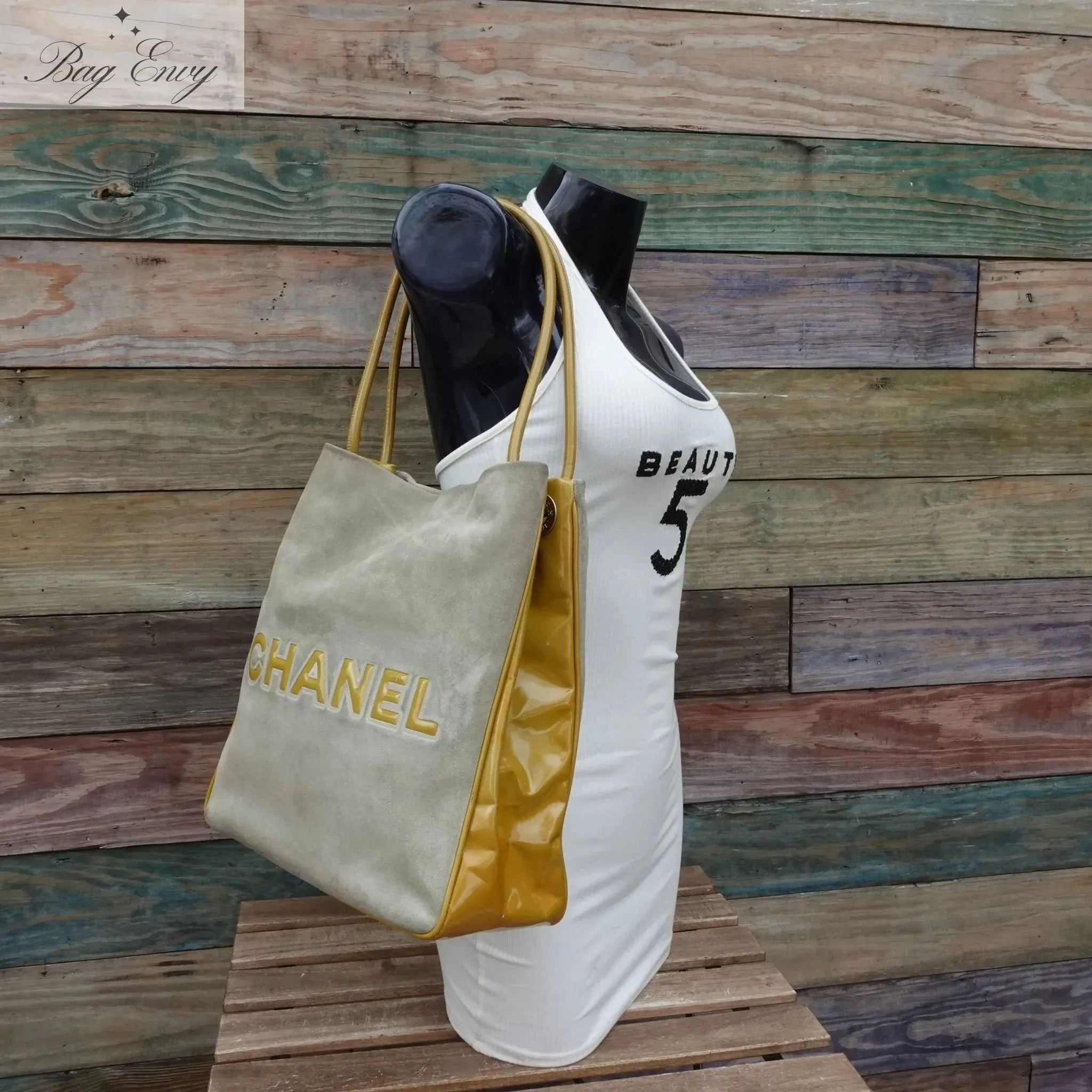 CHANEL Suede and Patent Leather Camellia Tote
