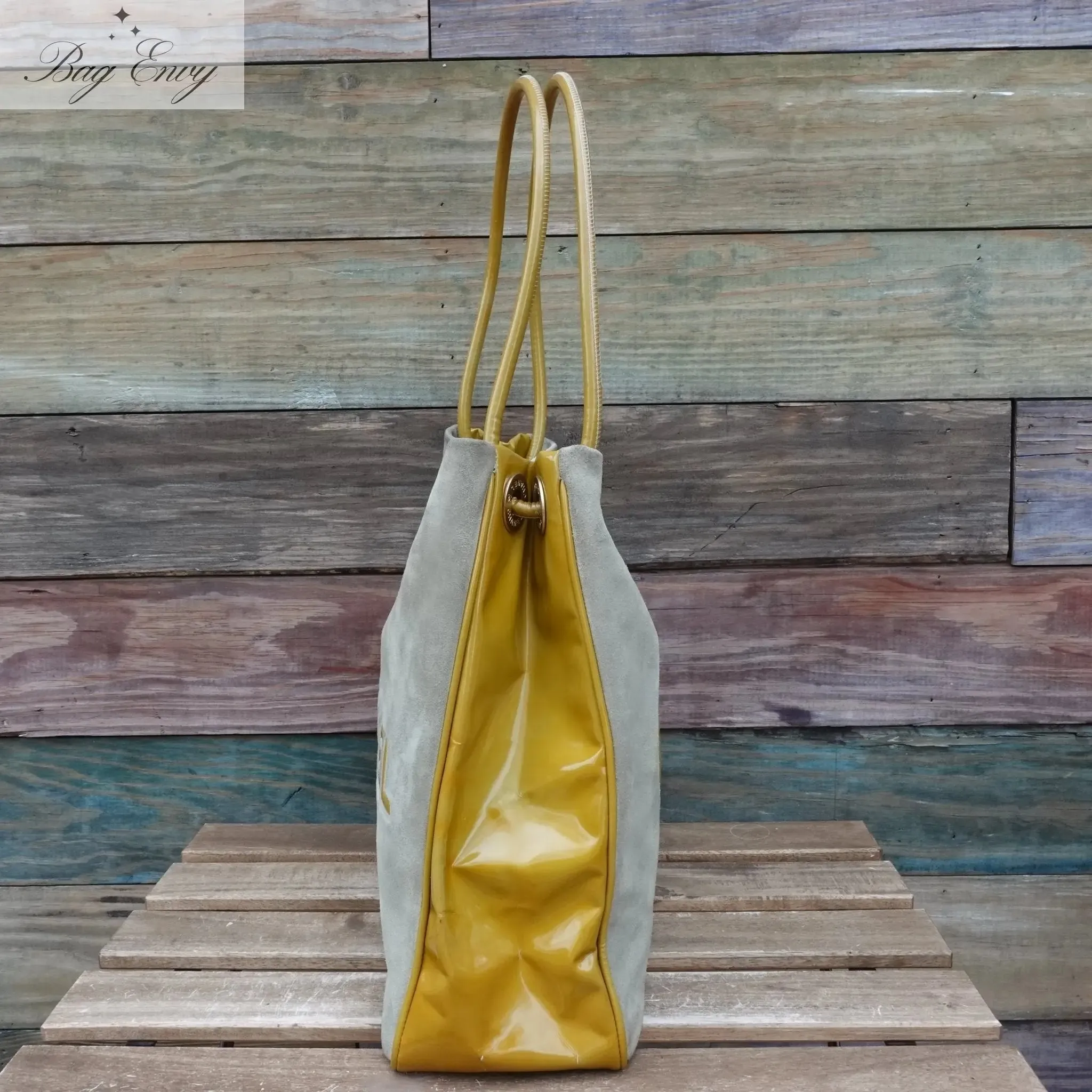 CHANEL Suede and Patent Leather Camellia Tote
