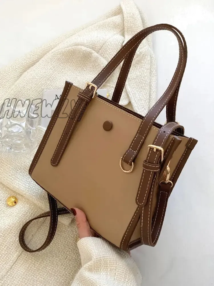 Hnewly - Buckle Detail Button Design Square Bag  - Women Satchels