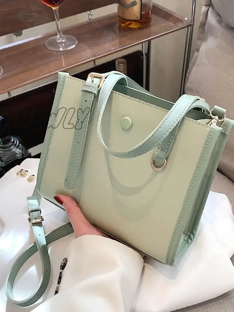 Hnewly - Buckle Detail Button Design Square Bag  - Women Satchels