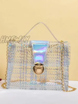 Hnewly - Clear Push Lock Flap Chain Bag  - Women Satchels