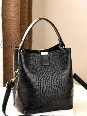 Hnewly - Crocodile Embossed Top Handle Bucket Bag  - Women Satchels