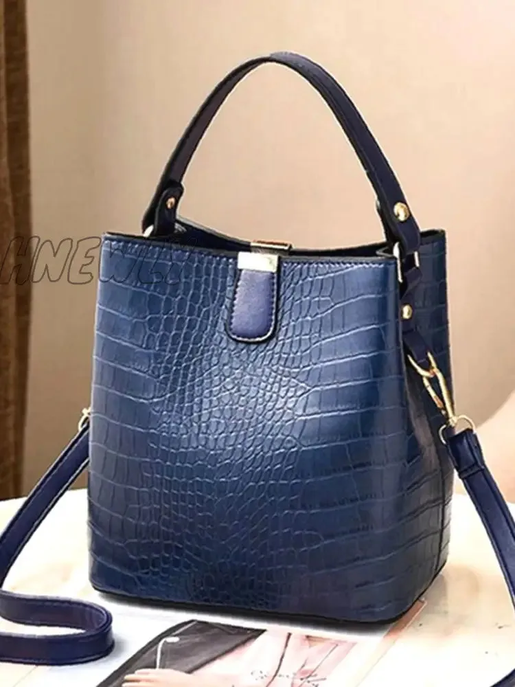 Hnewly - Crocodile Embossed Top Handle Bucket Bag  - Women Satchels