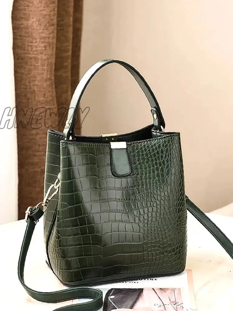 Hnewly - Crocodile Embossed Top Handle Bucket Bag  - Women Satchels
