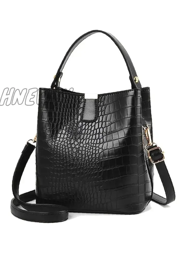 Hnewly - Crocodile Embossed Top Handle Bucket Bag  - Women Satchels