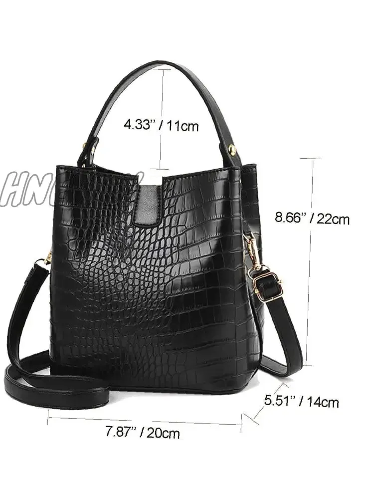 Hnewly - Crocodile Embossed Top Handle Bucket Bag  - Women Satchels