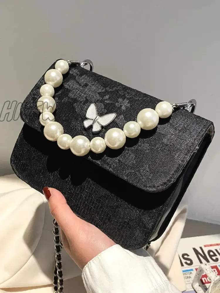 Hnewly - Faux Pearl Decor Flap Satchel Bag  - Women Satchels