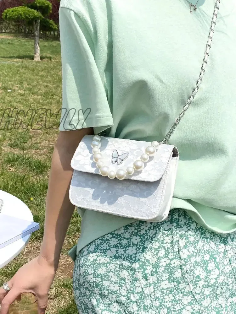 Hnewly - Faux Pearl Decor Flap Satchel Bag  - Women Satchels