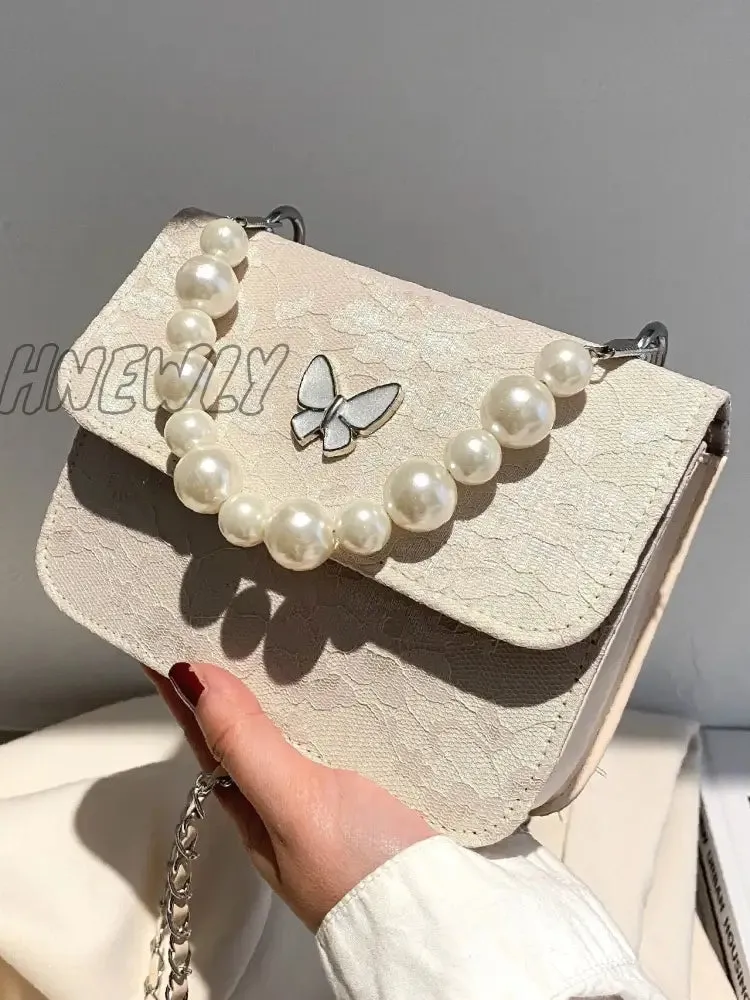 Hnewly - Faux Pearl Decor Flap Satchel Bag  - Women Satchels