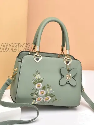 Hnewly - Floral Embroidery Satchel Bag  - Women Satchels