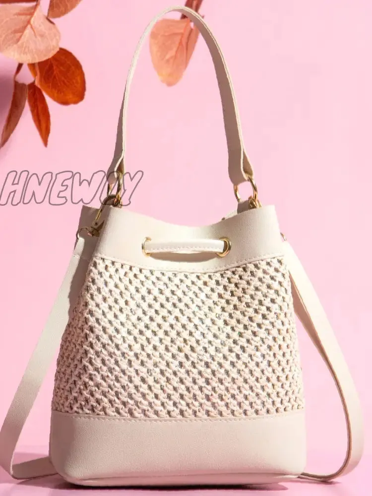 Hnewly - Hollow Out Drawstring Bucket Bag  - Women Satchels