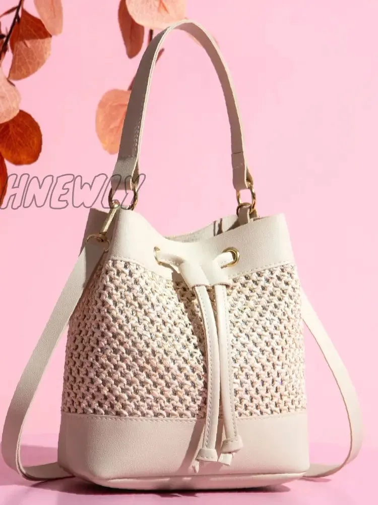 Hnewly - Hollow Out Drawstring Bucket Bag  - Women Satchels