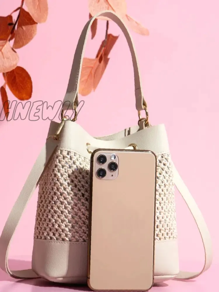 Hnewly - Hollow Out Drawstring Bucket Bag  - Women Satchels