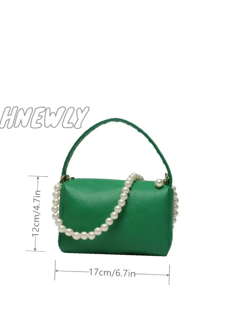 Hnewly - Litchi Embossed Faux Pearl Decor Bucket Bag  - Women Satchels