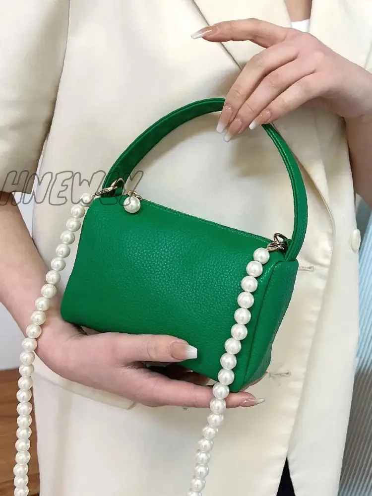 Hnewly - Litchi Embossed Faux Pearl Decor Bucket Bag  - Women Satchels