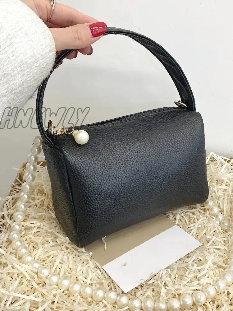 Hnewly - Litchi Embossed Faux Pearl Decor Bucket Bag  - Women Satchels