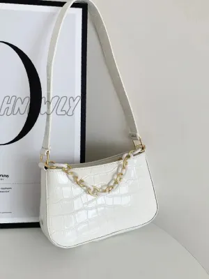 Hnewly - Minimalist Croc Embossed Chain Satchel Bag  - Women Satchels