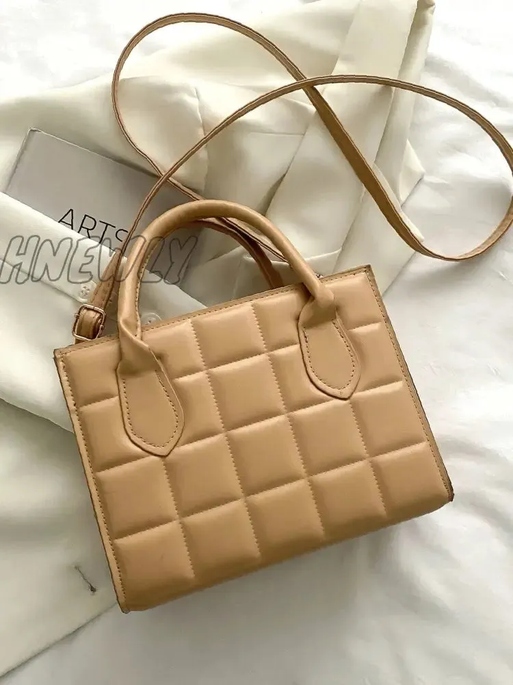 Hnewly - Quilted Pattern Double Handle Square Bag  - Women Satchels