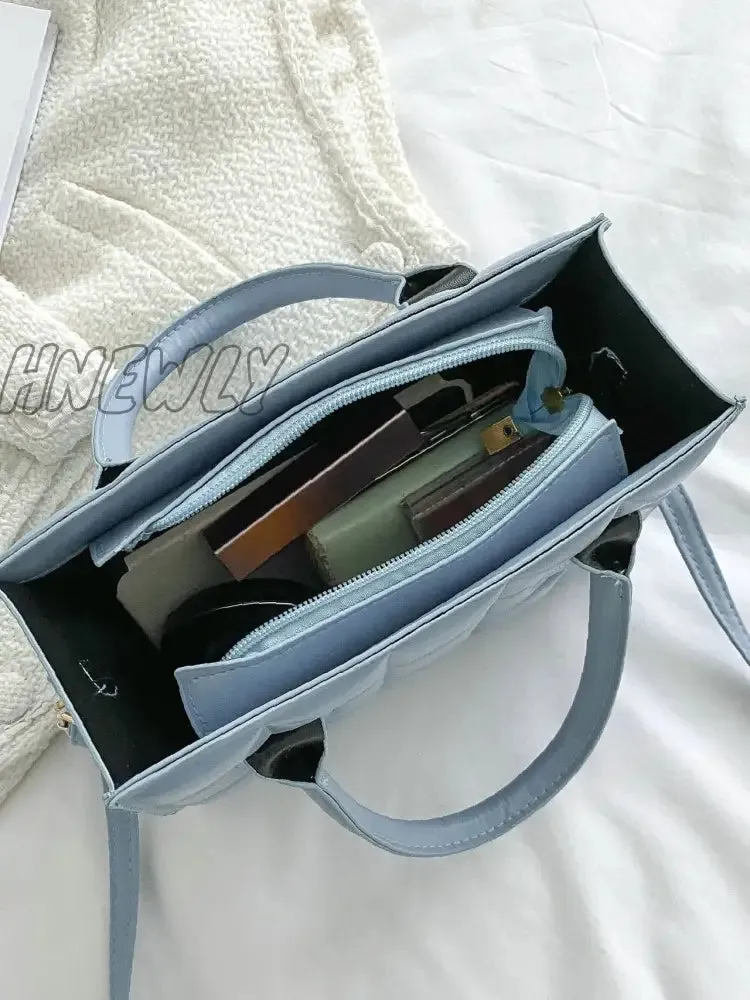 Hnewly - Quilted Pattern Double Handle Square Bag  - Women Satchels