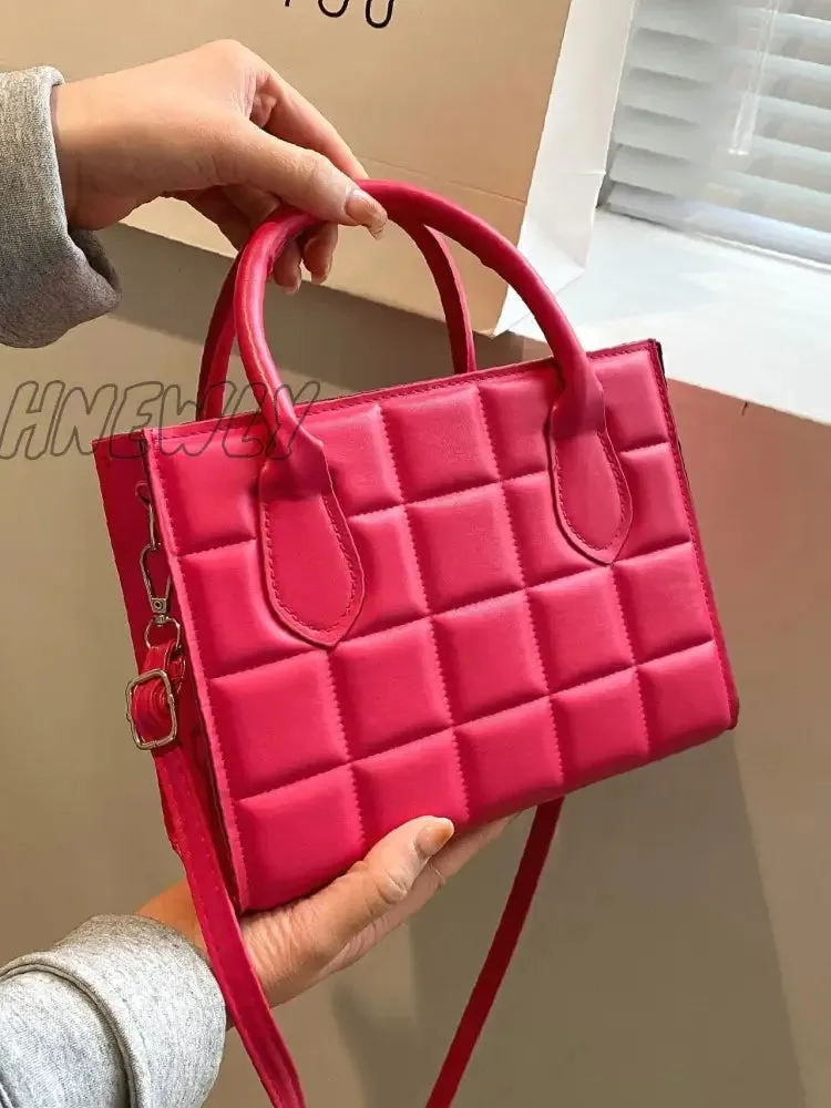 Hnewly - Quilted Pattern Double Handle Square Bag  - Women Satchels