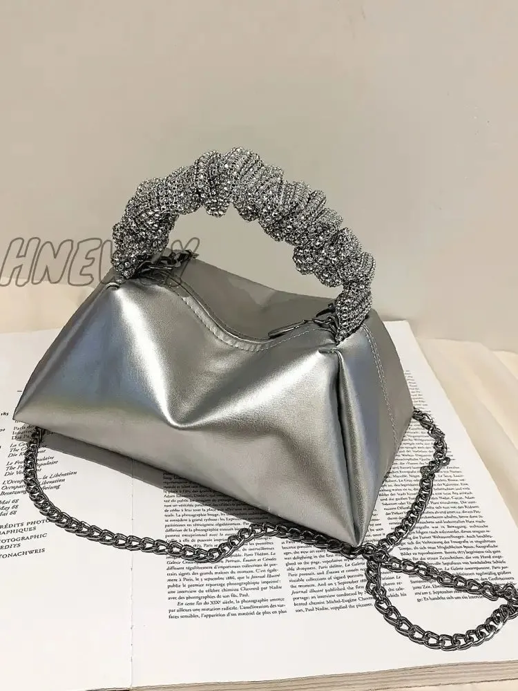 Hnewly - Sequin Decor Handle Chain Satchel Bag  - Women Satchels
