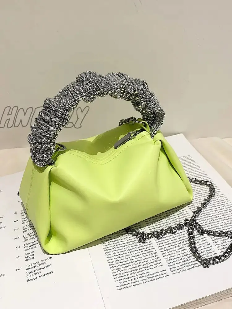Hnewly - Sequin Decor Handle Chain Satchel Bag  - Women Satchels