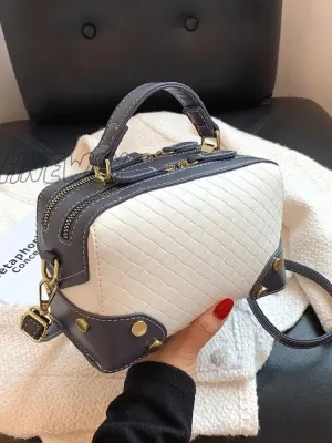 Hnewly - Two Tone Textured Boston Bag  - Women Satchels