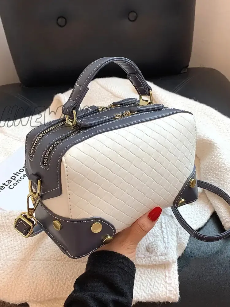 Hnewly - Two Tone Textured Boston Bag  - Women Satchels