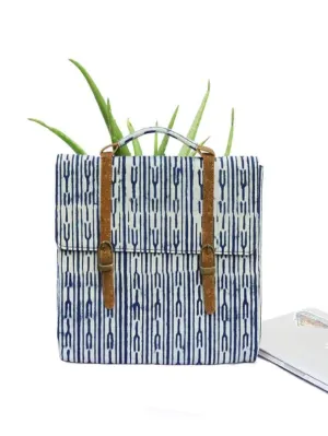 Indigo Fork Vegan Leather and Dabu Print Canvas Laptop Sleeve