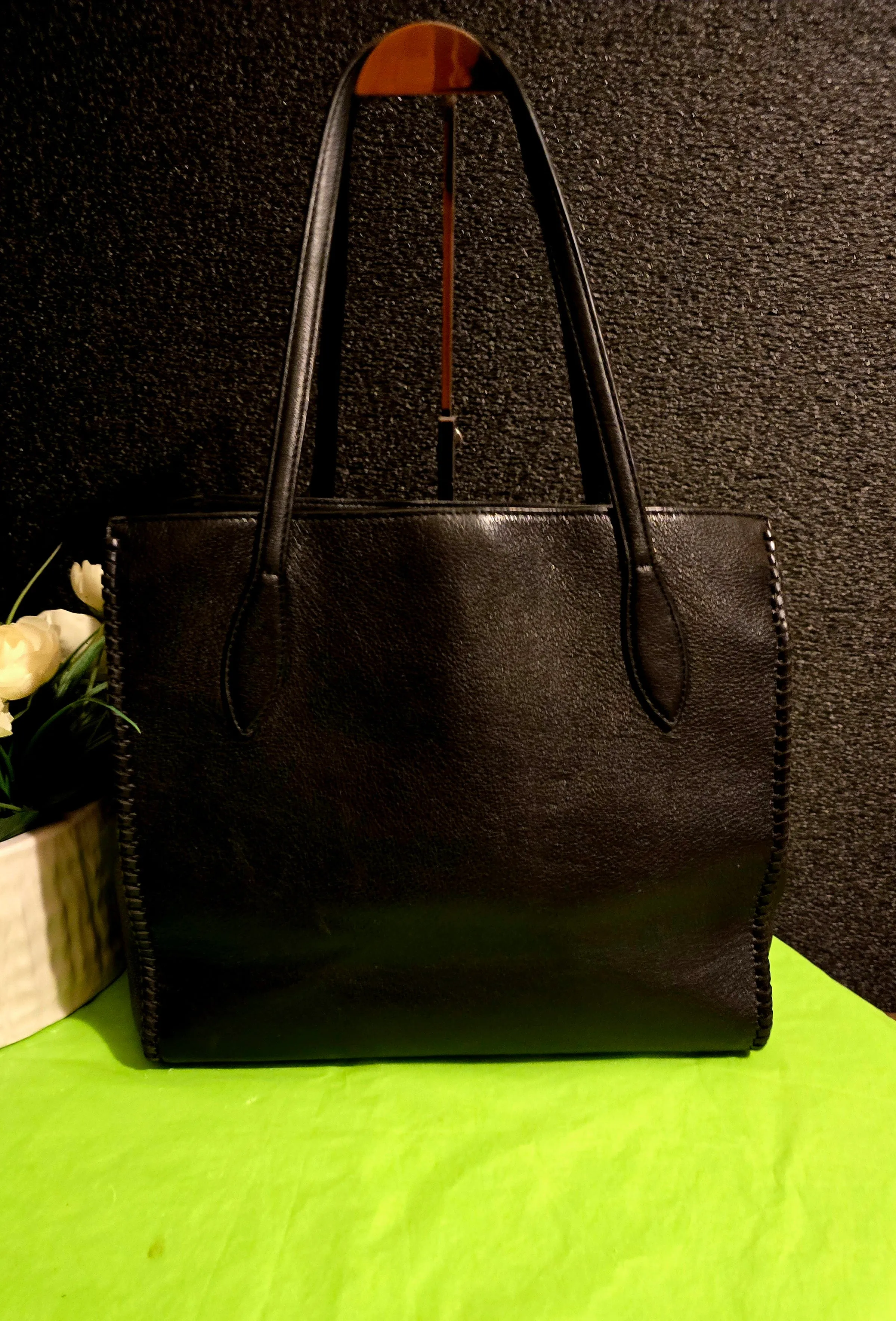 Kate Spade Vintage Italian Leather Whipstitch Tote Carryallwith Wallet
