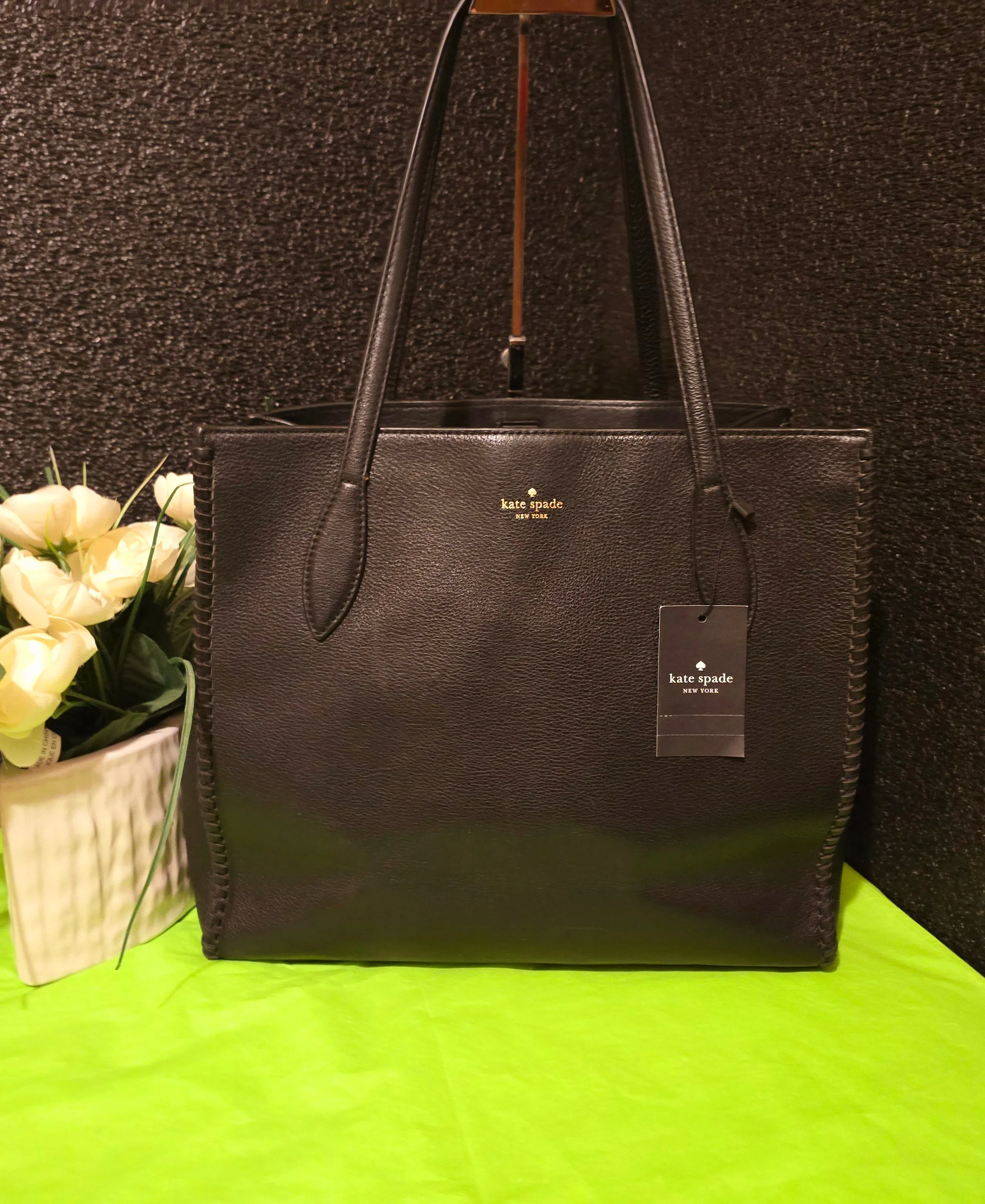 Kate Spade Vintage Italian Leather Whipstitch Tote Carryallwith Wallet