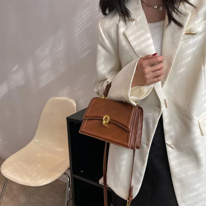Korean Crossbody Bag 2023 New Women's Solid Color Exquisite Lock Buckle Advanced Shoulder Bag Luxury Versatile Ladies Handbag
