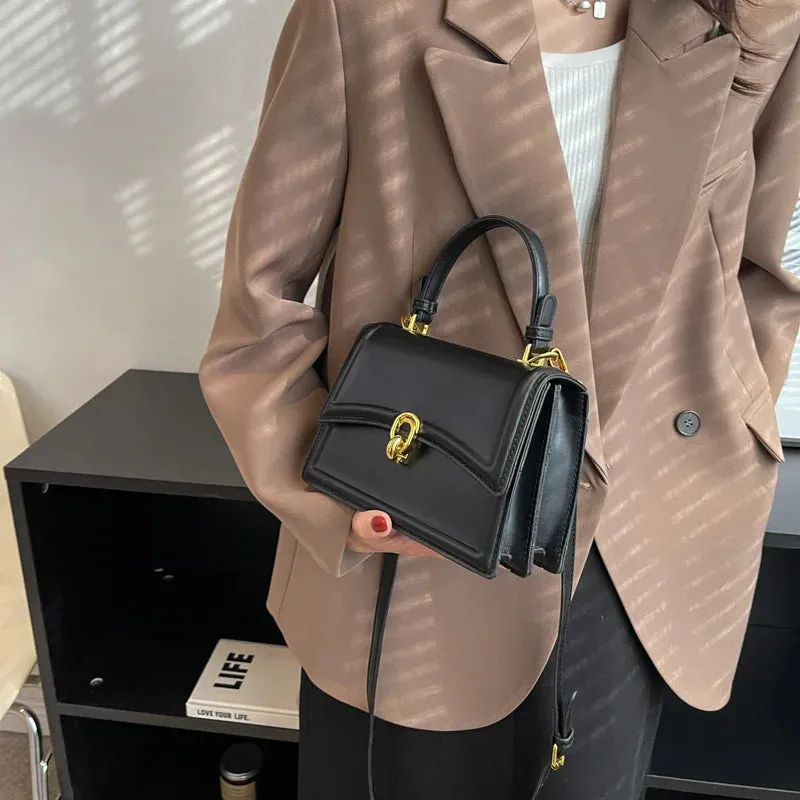 Korean Crossbody Bag 2023 New Women's Solid Color Exquisite Lock Buckle Advanced Shoulder Bag Luxury Versatile Ladies Handbag