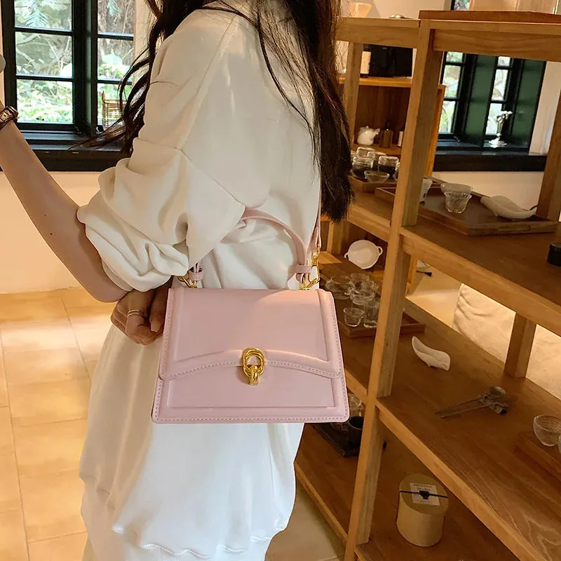 Korean Crossbody Bag 2023 New Women's Solid Color Exquisite Lock Buckle Advanced Shoulder Bag Luxury Versatile Ladies Handbag