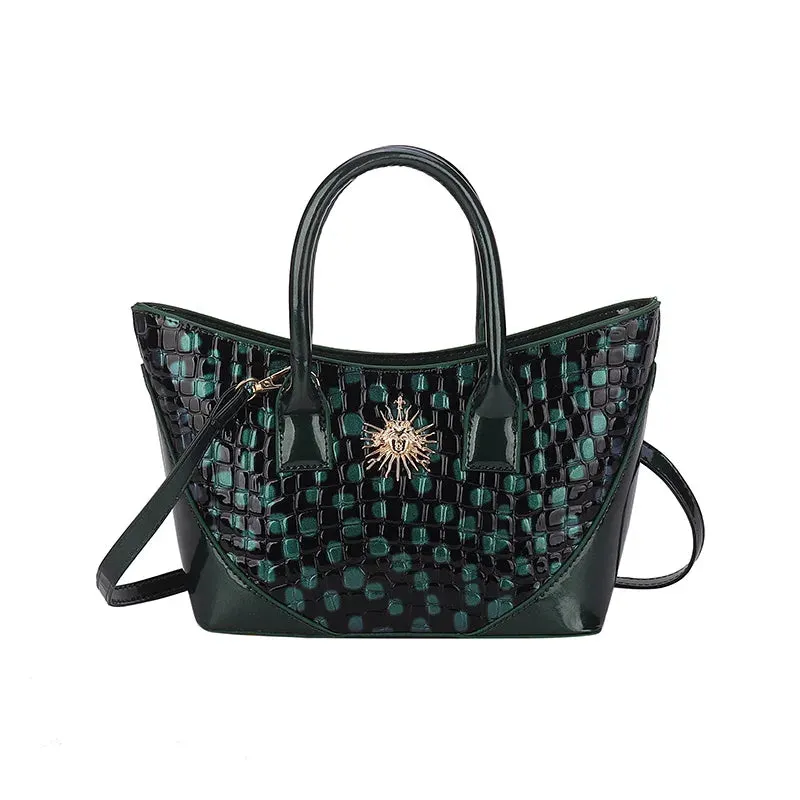 Leather Crocodile Pattern Wave Point Handbags for Women