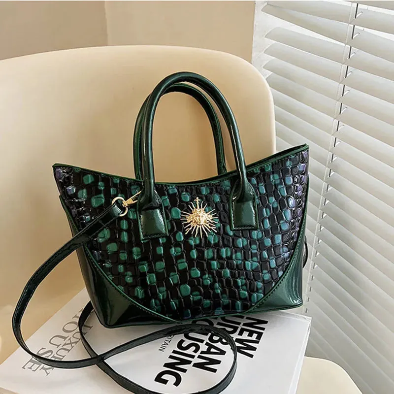 Leather Crocodile Pattern Wave Point Handbags for Women