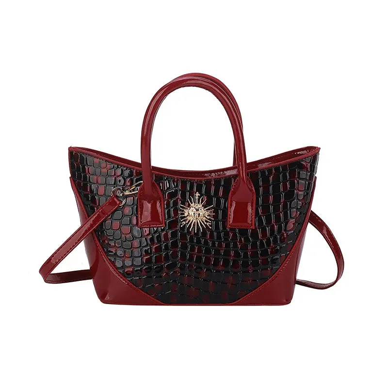 Leather Crocodile Pattern Wave Point Handbags for Women