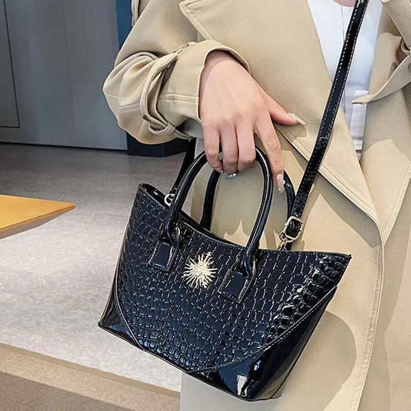 Leather Crocodile Pattern Wave Point Handbags for Women