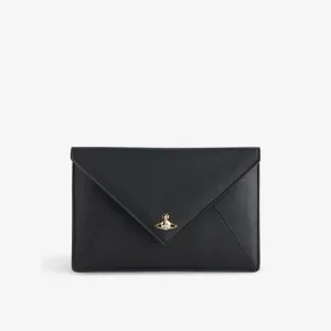 Leather envelope clutch with Vivienne Westwood logo plaque, black