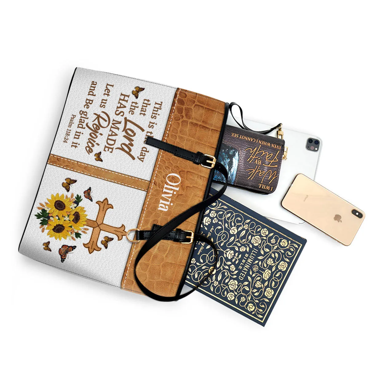 Let Us Rejoice And Be Glad In It Personalized Pu Leather Tote Bag For Women - Mom Gifts For Mothers Day