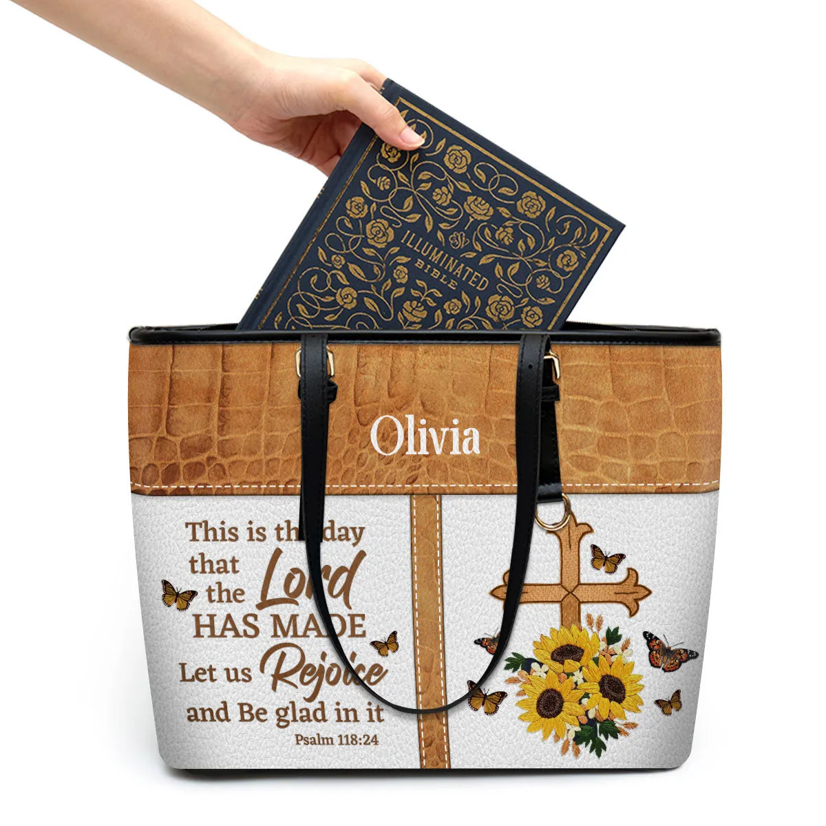 Let Us Rejoice And Be Glad In It Personalized Pu Leather Tote Bag For Women - Mom Gifts For Mothers Day