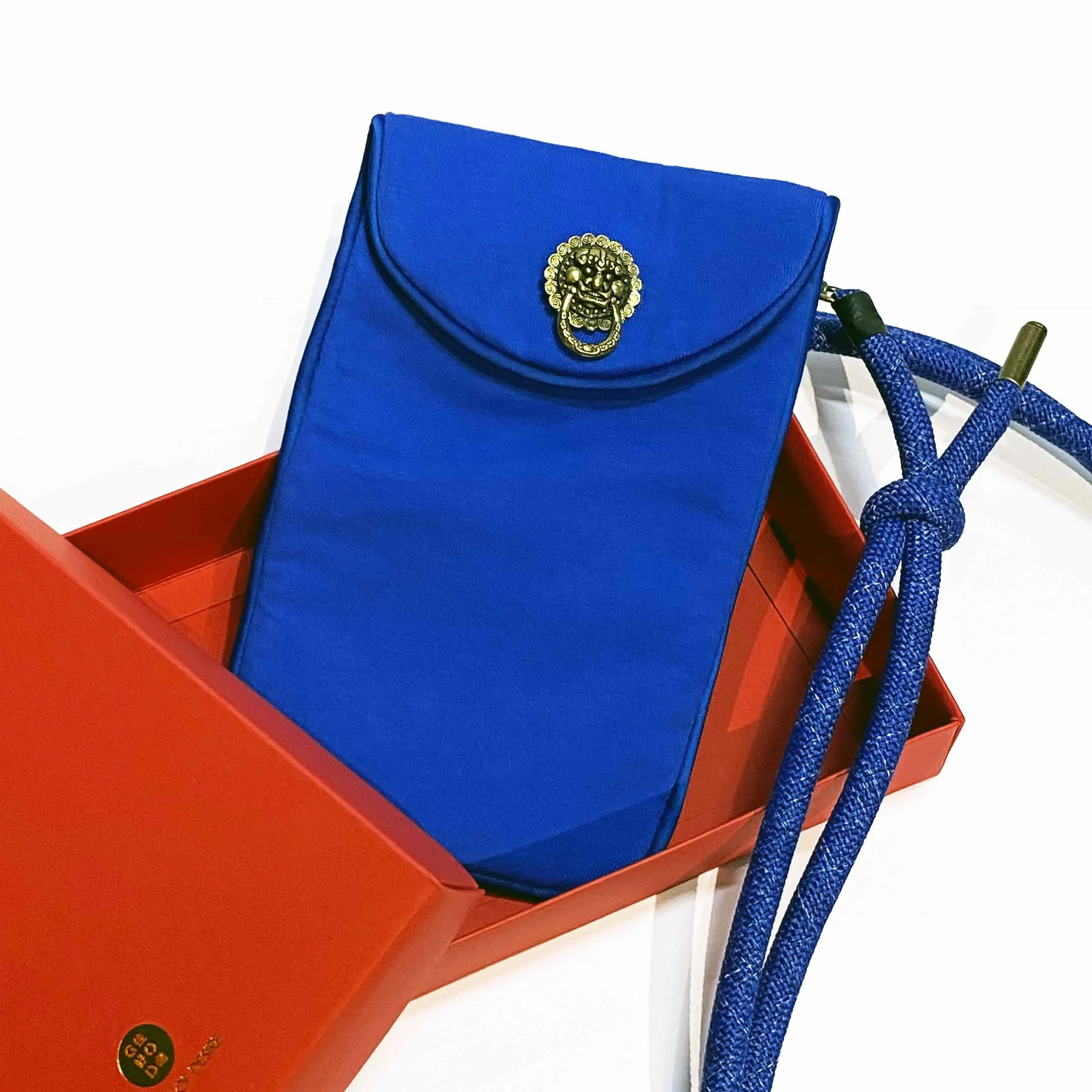 Lion Knocker Phone Pouch, Blue with Blue Strap