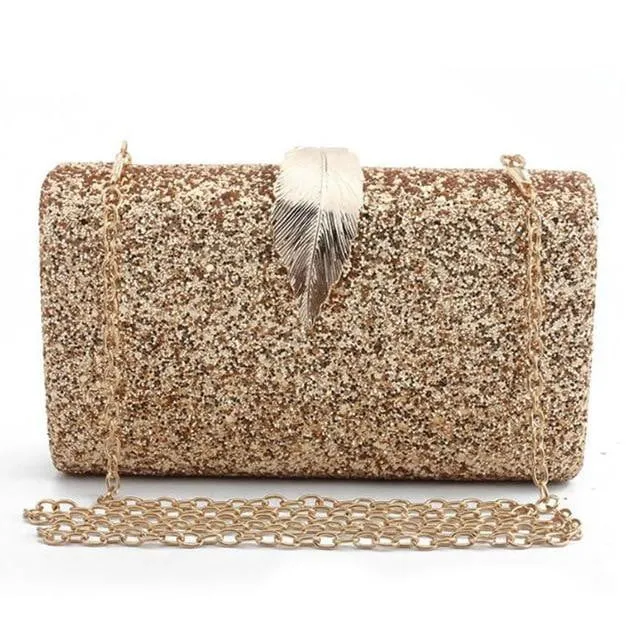 Luxy Moon Sequin Evening Bags Glitter Leaf Decoration Clutches