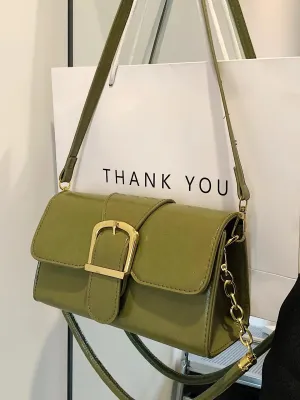 Military Green Crossbody Bag 2023 New Women's Vintage Exquisite Lock Design One Shoulder Bag Elegant Versatile Commuter Handbag