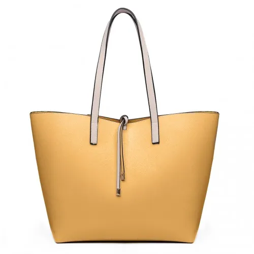 Miss Lulu Women Reversible Contrast Shopper Tote Bag - Beige | Stylish & Versatile