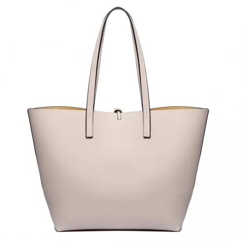 Miss Lulu Women Reversible Contrast Shopper Tote Bag - Beige | Stylish & Versatile