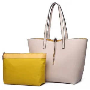 Miss Lulu Women Reversible Contrast Shopper Tote Bag - Beige | Stylish & Versatile